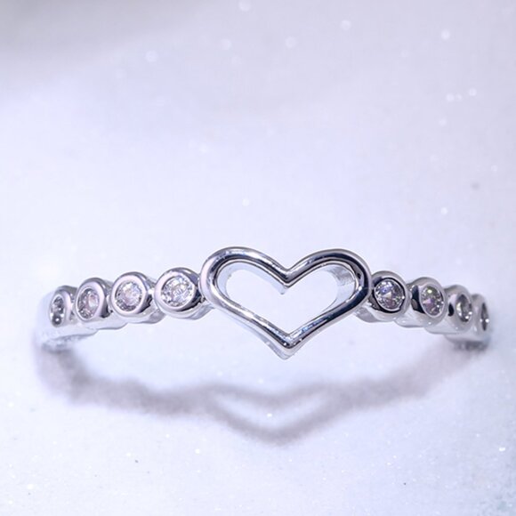 Super Lovely Heart Sweet Many Tiny Zircon Filled Silver Ring for Women, VIP459 - Picture 8 of 8